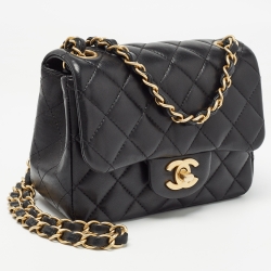 Pre Owned Chanel Black Quilted Leather Mini Square Classic Flap Bag