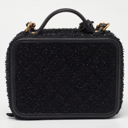 مملوكة مسبقًا حقيبة ماكياج شانيل جلد كافيار أسود مبطن سي سي فيليغري بسلسلة