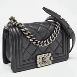 Chanel Black Qiulted Leather Mini Boy Bag