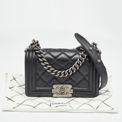 Chanel Black Qiulted Leather Mini Boy Bag