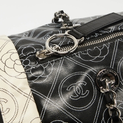 Pre Owned Chanel Black/White Camellia Print Coated Canvas Bowler Bag