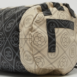Pre Owned Chanel Black/White Camellia Print Coated Canvas Bowler Bag