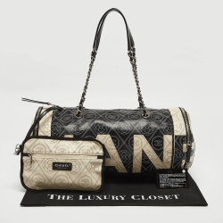 Pre Owned Chanel Black/White Camellia Print Coated Canvas Bowler Bag
