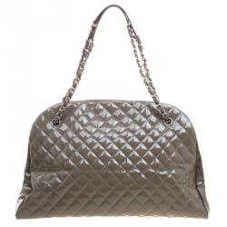 Pre Owned Chanel Moose Green Quilted Patent Leather Large Just Mademoiselle Bowling Bag