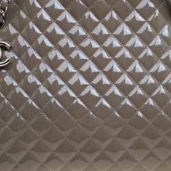 Pre Owned Chanel Moose Green Quilted Patent Leather Large Just Mademoiselle Bowling Bag