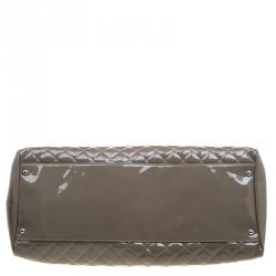 Pre Owned Chanel Moose Green Quilted Patent Leather Large Just Mademoiselle Bowling Bag