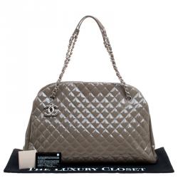 Pre Owned Chanel Moose Green Quilted Patent Leather Large Just Mademoiselle Bowling Bag