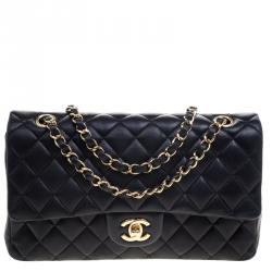 Pre Owned Chanel Black Quilted Leather Medium Classic Double Flap Bag