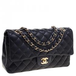 Pre Owned Chanel Black Quilted Leather Medium Classic Double Flap Bag