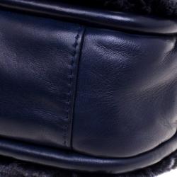 Pre Owned حقيبة شانيل قلاب كلاسيك جلد وفرو أرنب زرقاء كحلية