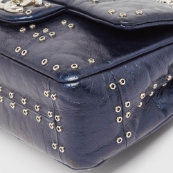 مملوكة مسبقًا Chanel Metallic Navy Blue Grommet Leather Mini Airline Single Flap Bag