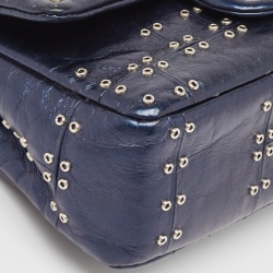 مملوكة مسبقًا Chanel Metallic Navy Blue Grommet Leather Mini Airline Single Flap Bag