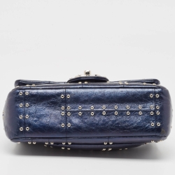 مملوكة مسبقًا Chanel Metallic Navy Blue Grommet Leather Mini Airline Single Flap Bag