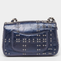 مملوكة مسبقًا Chanel Metallic Navy Blue Grommet Leather Mini Airline Single Flap Bag