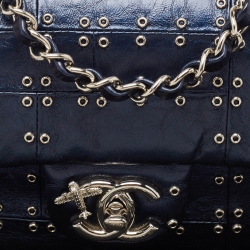 مملوكة مسبقًا Chanel Metallic Navy Blue Grommet Leather Mini Airline Single Flap Bag