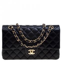 Pre Owned Chanel Black Quilted Leather Medium Classic Double Flap Bag