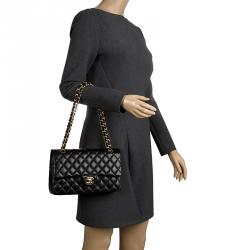 Pre Owned Chanel Black Quilted Leather Medium Classic Double Flap Bag