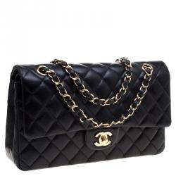Pre Owned Chanel Black Quilted Leather Medium Classic Double Flap Bag
