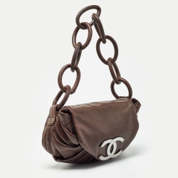 مملوكة مسبقًا Chanel Choco Brown Pleated Leather Ring CC Shoulder Bag