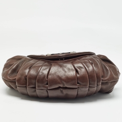 مملوكة مسبقًا Chanel Choco Brown Pleated Leather Ring CC Shoulder Bag