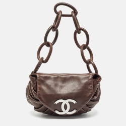 مملوكة مسبقًا Chanel Choco Brown Pleated Leather Ring CC Shoulder Bag