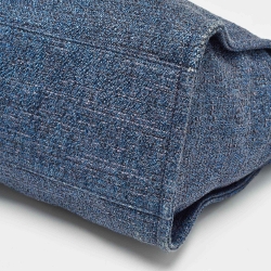 مملوكة مسبقًا حقيبة يد توتس شانيل شوبر ديوفيل جلد وقش أزرق ميتاليك متوسطة