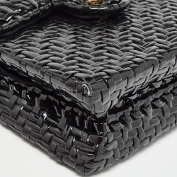 Pre Owned Chanel Black Glazed Wicker Mini Vintage Flap Bag 