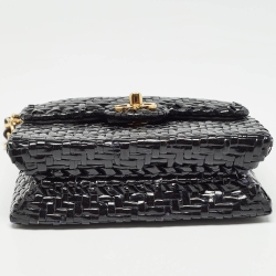 Pre Owned Chanel Black Glazed Wicker Mini Vintage Flap Bag 