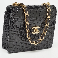 Pre Owned Chanel Black Glazed Wicker Mini Vintage Flap Bag 