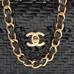 Pre Owned Chanel Black Glazed Wicker Mini Vintage Flap Bag 