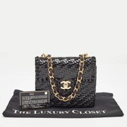 Pre Owned Chanel Black Glazed Wicker Mini Vintage Flap Bag 