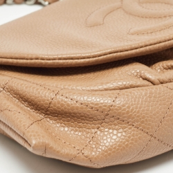 مملوكة مسبقًا Chanel Beige Quilted Leather Half Moon Wallet On Chain