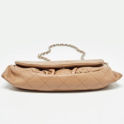 مملوكة مسبقًا Chanel Beige Quilted Leather Half Moon Wallet On Chain