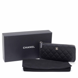 مملوكة مسبقًا محفظة شانيل سحاب ملتف سي سي جلد كافيار مبطنة سوداء