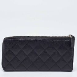 مملوكة مسبقًا محفظة شانيل سحاب ملتف سي سي جلد كافيار مبطنة سوداء