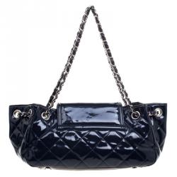 Pre Owned Chanel Navy Blue Quilted Patent Leather Reissue Accordion Flap Bag