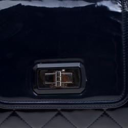 Pre Owned Chanel Navy Blue Quilted Patent Leather Reissue Accordion Flap Bag