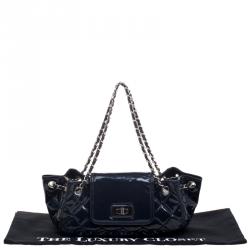 Pre Owned Chanel Navy Blue Quilted Patent Leather Reissue Accordion Flap Bag