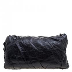 Pre Owned حقيبة شانيل قلاب كلاسيكي كبيرة جلد طيات سوداء