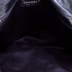 Pre Owned حقيبة شانيل قلاب كلاسيكي كبيرة جلد طيات سوداء