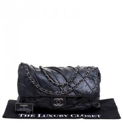Pre Owned حقيبة شانيل قلاب كلاسيكي كبيرة جلد طيات سوداء