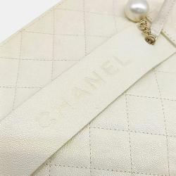 Pre Owned Chanel Metal Light Yellow Caviar Leather Clutch Bag