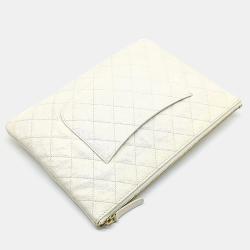 Pre Owned Chanel Metal Light Yellow Caviar Leather Clutch Bag