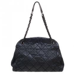 Pre Owned Chanel Black Quilted Iridescent Leather Just Mademoiselle Bowling Bag