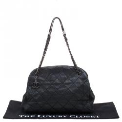 Pre Owned Chanel Black Quilted Iridescent Leather Just Mademoiselle Bowling Bag