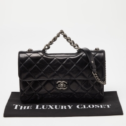 Pre Owned Chanel Black Quilted Glossy Leather Large Perfect Edge Flap Bag