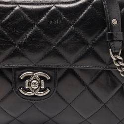 Pre Owned Chanel Black Quilted Glossy Leather Large Perfect Edge Flap Bag