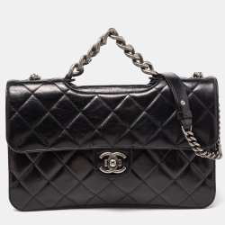 Pre Owned Chanel Black Quilted Glossy Leather Large Perfect Edge Flap Bag