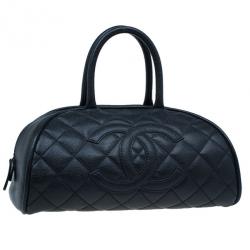 Pre Owned Chanel Black CC Quilted Caviar Small Bowler Bag
