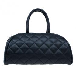 Pre Owned Chanel Black CC Quilted Caviar Small Bowler Bag